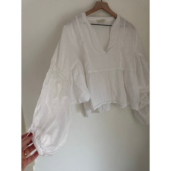 Mes Demoiselles Angela 100% Cotton White Boho Pintuck Blouse - Picture 3 of 10